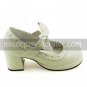 White PU Leather 4.5cm High Heel Princess Lolita Sandals with Lovely Bow