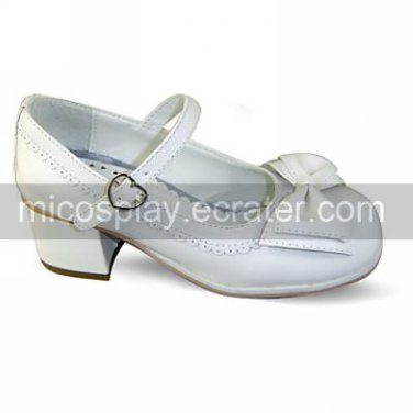 White PU Leather 4.5cm High Heel Pure Cosplay Color Sweet Lolita Shoes with Bow