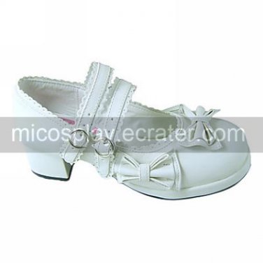White PU Leather 4.5cm High Heel Sweet Lolita Shoes with Bow &Atilde;� 3