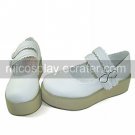 White PU Leather 5cm Wedge Sweet Lolita Shoes with Double Belt