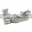 White PU Leather 5cm Wedge Sweet Sandals with Pearl and Bow