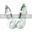 White PU Leather 6.3cm High Heel Princess Lolita Shoes with Cute Bow