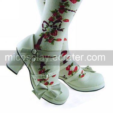 White PU Leather 6.3cm High Heel Sweet Lolita Shoes with Bow