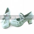 White PU Leather 7.5cm High Heel Princess Lolita Shoes with Bow