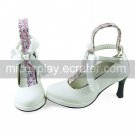 White PU Leather 7.5cm High Heel Princess Lolita Shoes with Ribbon