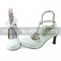 White PU Leather 7.5cm High Heel Princess Lolita Shoes with Ribbon