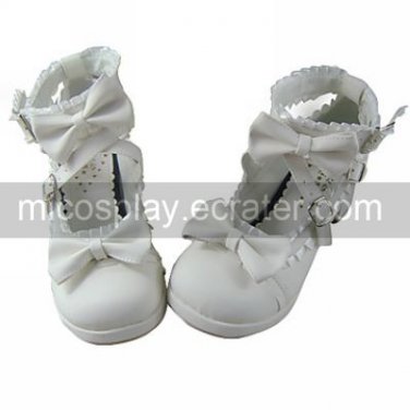 White PU Leather 7.5cm High Heel Ruffle Trim Princess Lolita Shoes