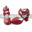Wine Red PU Leather 7.5cm High Heel Sweet Lolita Sandals