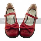 Wine Red PU Leather Flat Sweet Lolita Sandals with Lovely Bow