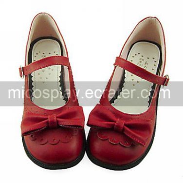 Wine Red PU Leather Flat Sweet Lolita Sandals with Lovely Bow