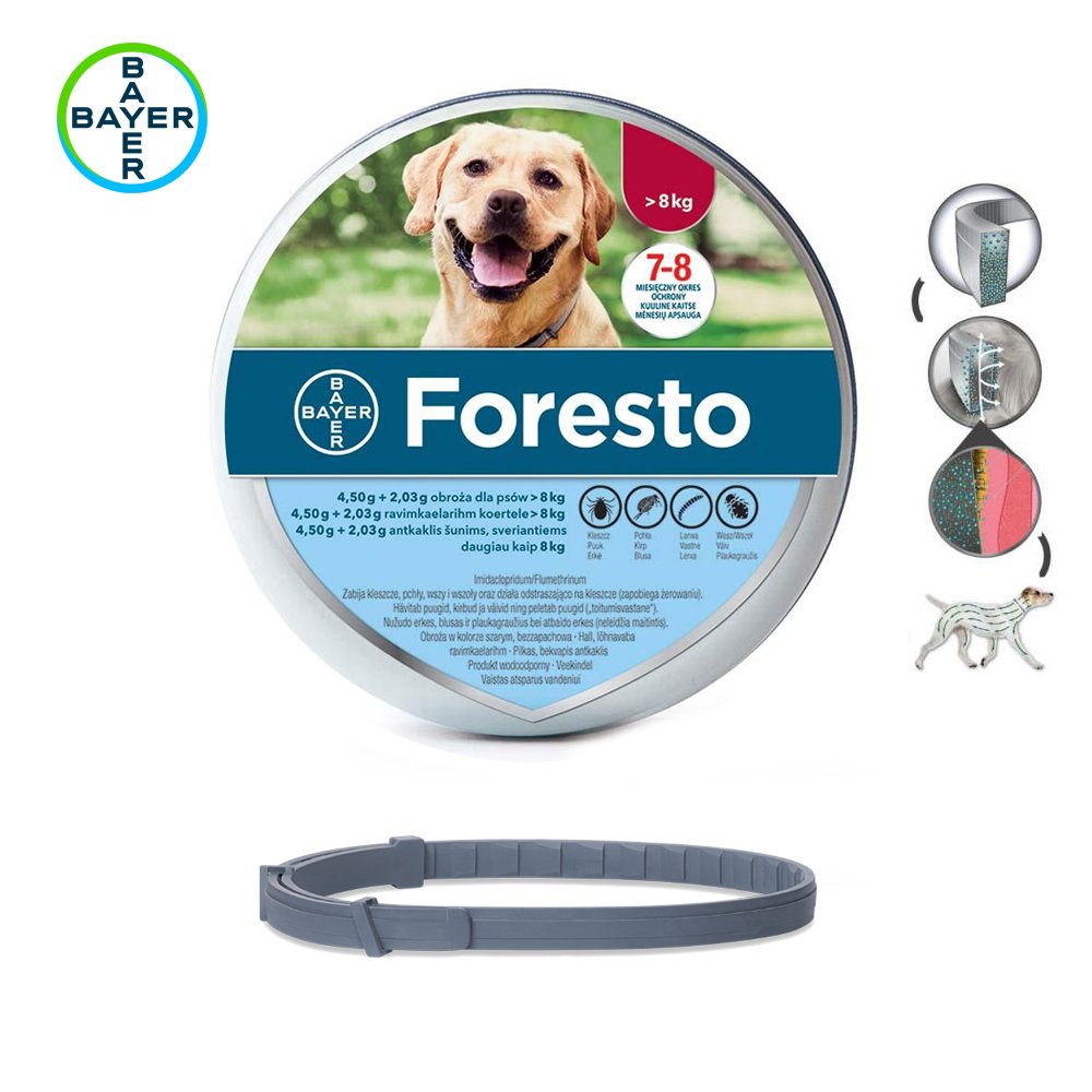Bayer Foresto Flea & Tick Collar for Big Dogs & Cats over 18lbs (8kg) 70cm