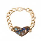 Star's Dazzle CZ on  Heart Shape Plate Chain Bracelet