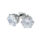 CZ Stud Earrings Silvertone Round Shape  - Buy One, Get One Free