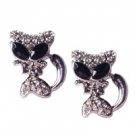 Star's Dazzle Simulated Black Onyx and Rhinestone Cat Stud Earrings
