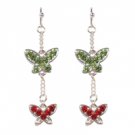 Star's Dazzle Green and Red Rhinestone Butterfly Dangle Earrings