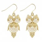 Star's Dazzle Gold Color Filigree Owl Shape Dangle Earrings