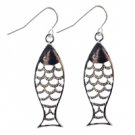 Star's Dazzle Silver Tone Filigree Fish Shape Dangle Earrings