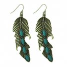 Star's Dazzle Metal Feather with Green Stone Dangle Earrings