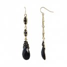 Star's Dazzle Simulated Black Onyx Double Drop Dangle Earrings