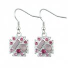 Star's Dazzle Silver Tone Pink Cubic Cross Dangle Earrings