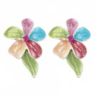 Star's Dazzle Multi Color Leaf with Cubic Clip-On Earrings