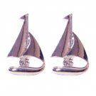 Star's Dazzle Silver Tone Sail Boat Stud Earrings