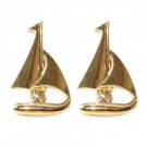 Star's Dazzle Gold Tone Sail Boat Cubic Stud Earrings