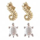 Star's Dazzle Gold tone Seahorse and Silver Tone Turtle Stud Earrrings.