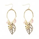 Star's Dazzle Flower Leaf Pink Cultured Pearl and Gem Dangle Earrings