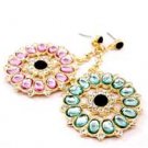 Star's Dazzle CZ Emerald or Topaz Gold tone Wheel Shape Dangle Earrings