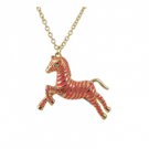 Star's Dazzle Pink Stripe Gold Tone Zebra Pendant Necklace