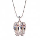 Star's Dazzle Silver Tone Color Gem Flip Flop Pendant Necklace