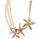 Star's Dazzle Gold Tone 3 Starfish Pearl Fash Necklace