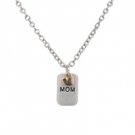 Star's Dazzle MOM on Silver Tone Rectangular Plate Heart Pendant Necklace