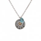 Star's Dazzle MAMA on Silver Tone Round Plate with Green Crystal Pendant Necklace