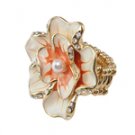 Star's Dazzle Rhinestones and Pearl Accents Flower Shape Stretchable Ring