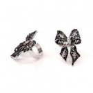 Star's Dazzle Black Rhinestones Accents Ribbon Shape Ring
