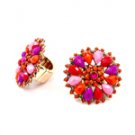 Star's Dazzle Teardrop Shape coral on Circle Shape Stretchable Ring