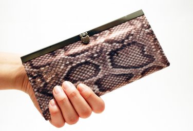 Snake Skin Clutch Wallet - Brown