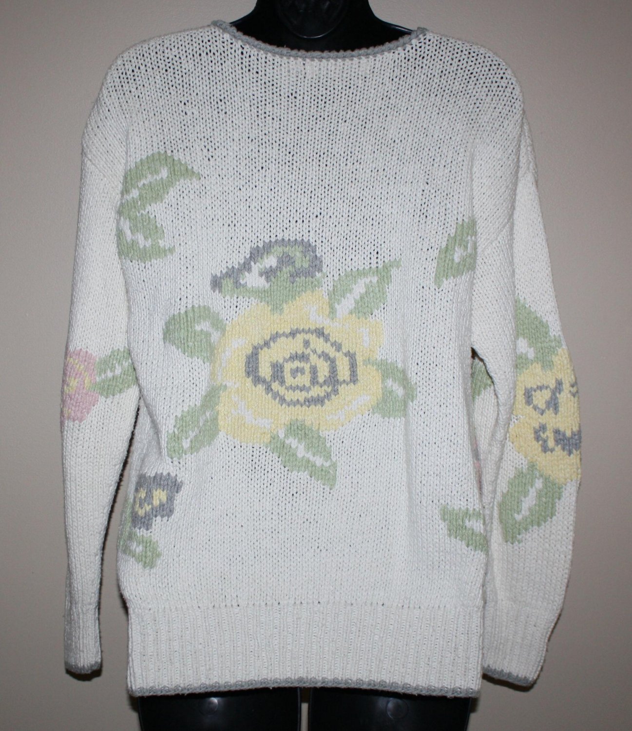 Vintage Liz Claiborne Sweater Floral S Hand Knitted Silk Blend