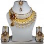 Gold Plated Stunning AD Pearl Jewelry Flower Styled Necklace Matching Earrings Set Coffee Color