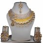Gold Plated Stunning AD Pearl Jewelry Flower Styled Necklace Matching Earrings Set White Color