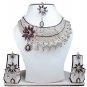 Silver Plated Stunning AD Pearl Jewelry Flower Styled Necklace Matching Earrings Set Purple Color