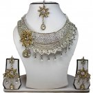 Silver Plated Stunning AD Pearl Jewelry Flower Styled Necklace Matching Earrings Set Gold Color