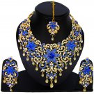 American Diamond Jewelry Flower Inspired Attractive Princess Style Necklace Earrings Set Blue Color