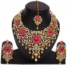 American Diamond Jewelry Flower Inspired Attractive Princess Style Necklace Earrings Set Magenta
