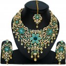 American Diamond Jewelry Flower Inspired Attractive Princess Style Necklace Earrings Set Turquoise