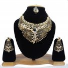 American Diamond Inspired Jewelry Attractive Princess Necklace Earrings and Mangtika SetBlack