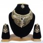 American Diamond Inspired Jewelry Attractive Princess Necklace Earrings and Mangtika SetBlack