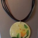 Round Floral Boho Style Necklace Choker On Leather Thong Design1 NEW